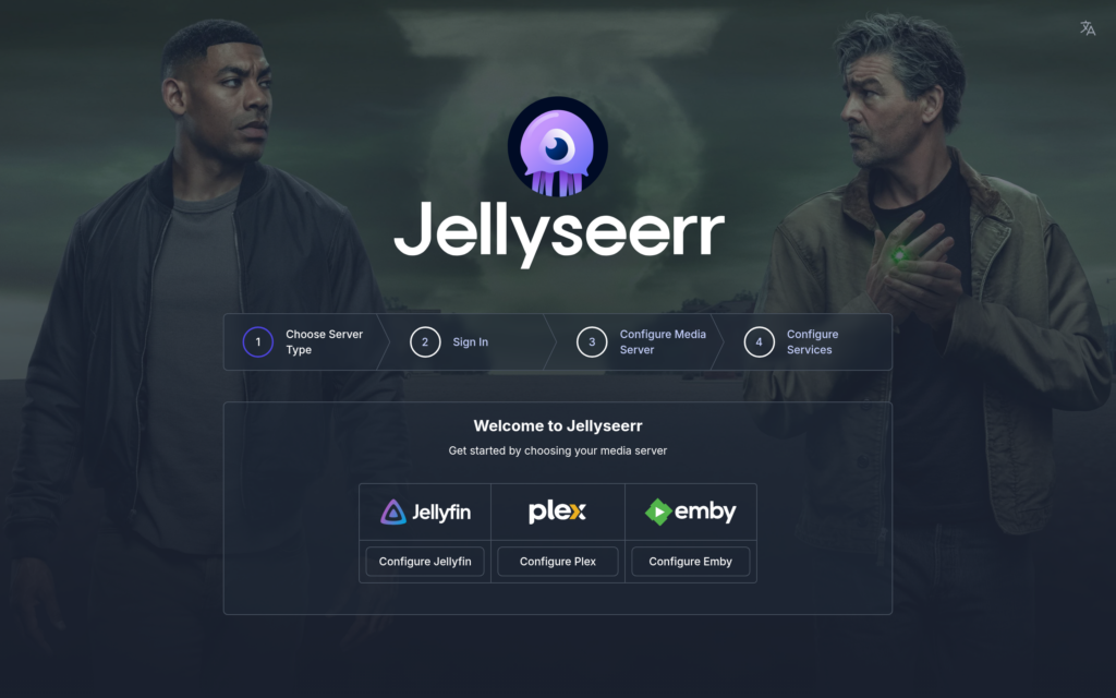 Jellyseerr Setup: Media Requests for Jellyfin on Your Seedbox 1 Jellyseerr initial setup screen on a seedbox, choosing between Plex and Jellyfin