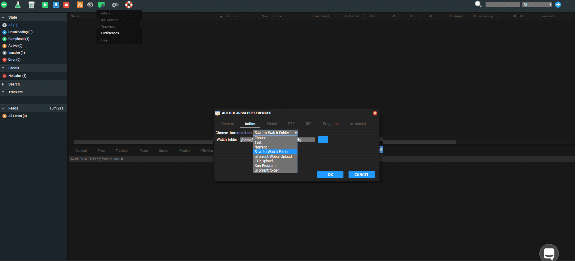 Setting Up Irssi with ruTorrent 4 ruTorrent settings — Preferences option