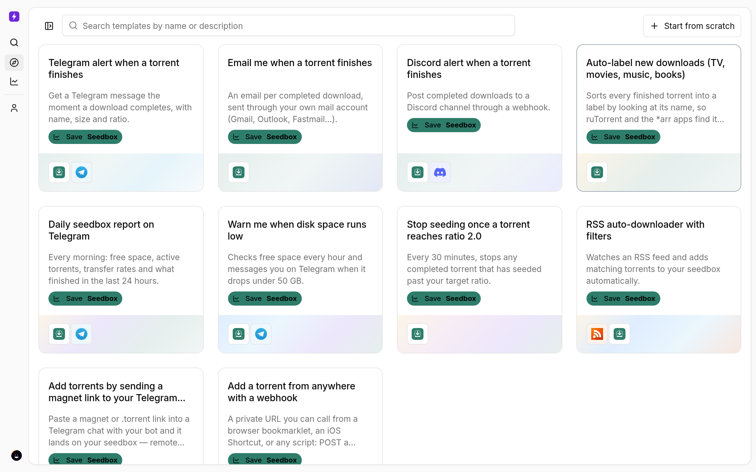 Liteflow: Automate Your Seedbox (Telegram Alerts, Labels, Sonarr & Radarr) 4 The Liteflow template gallery with ready-made seedbox automations
