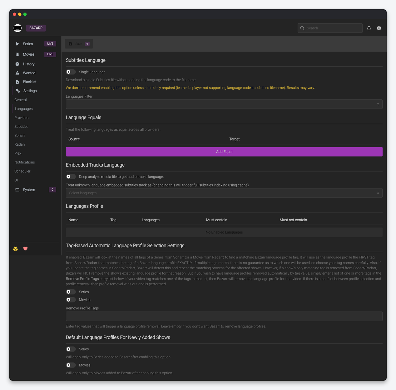 Bazarr Settings Explained: Scoring, Languages, Providers and Sync 2 Bazarr Languages settings with language profiles