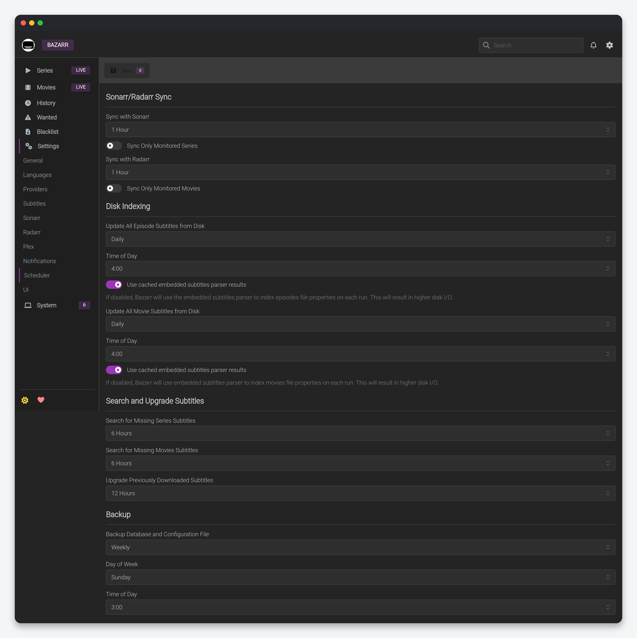 Bazarr Settings Explained: Scoring, Languages, Providers and Sync 8 Bazarr Scheduler settings for syncs, disk indexing, searches and backups