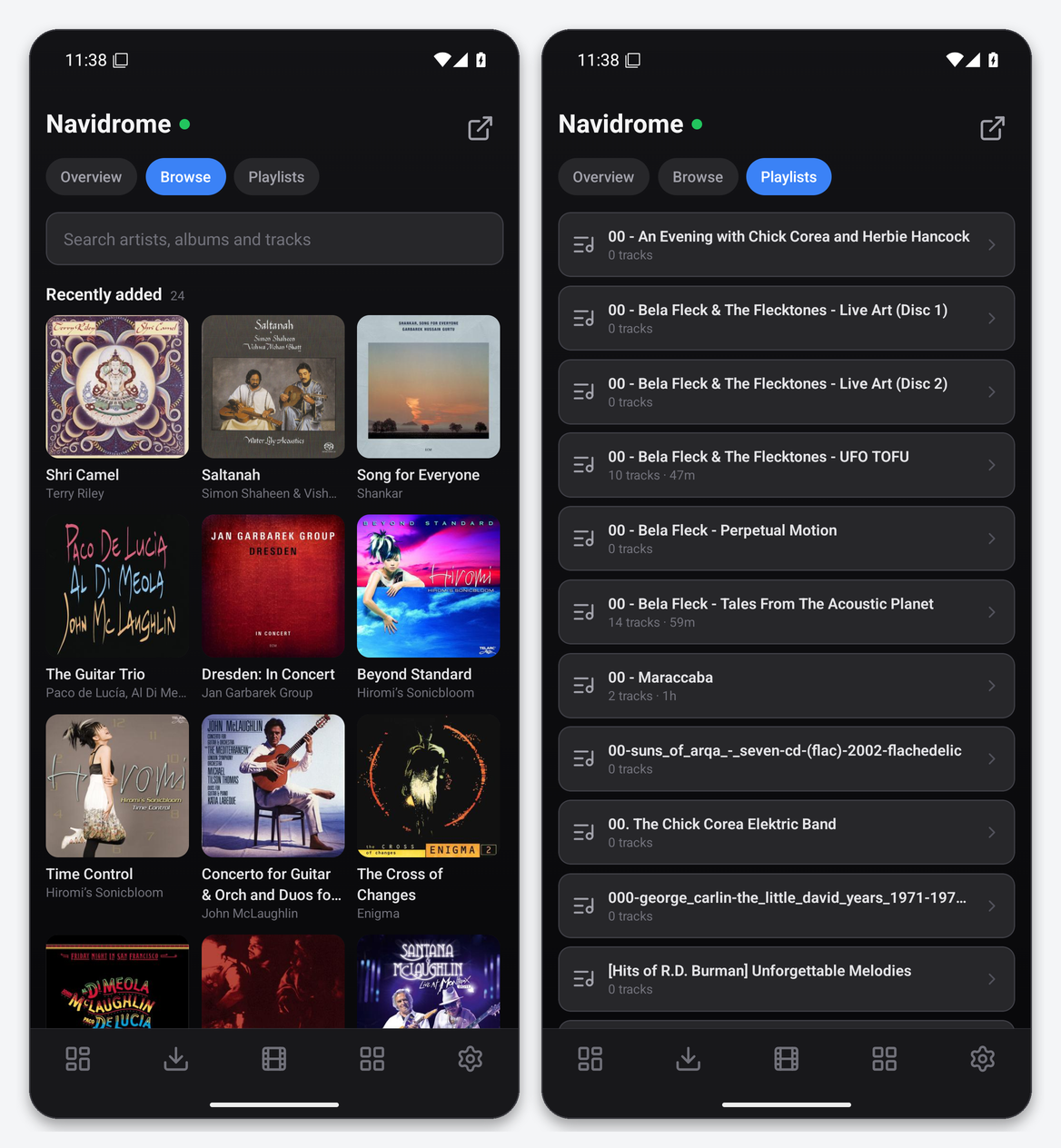 Connect Navidrome to Dashboarr 2 Dashboarr Navidrome Browse tab with recently added albums and search, and the Playlists list
