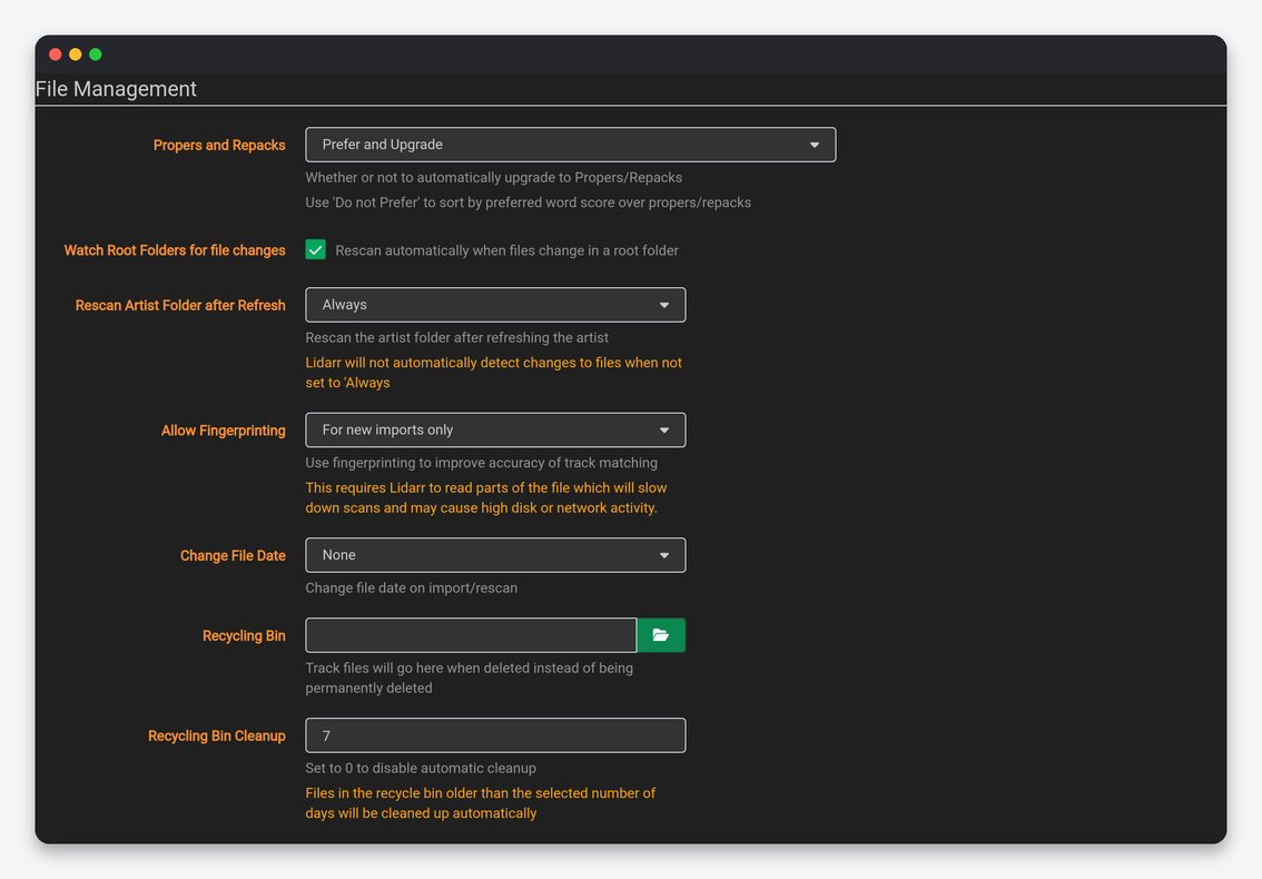 Lidarr Settings Explained: Every Option, Tuned for a Seedbox 3 Lidarr File Management settings including fingerprinting