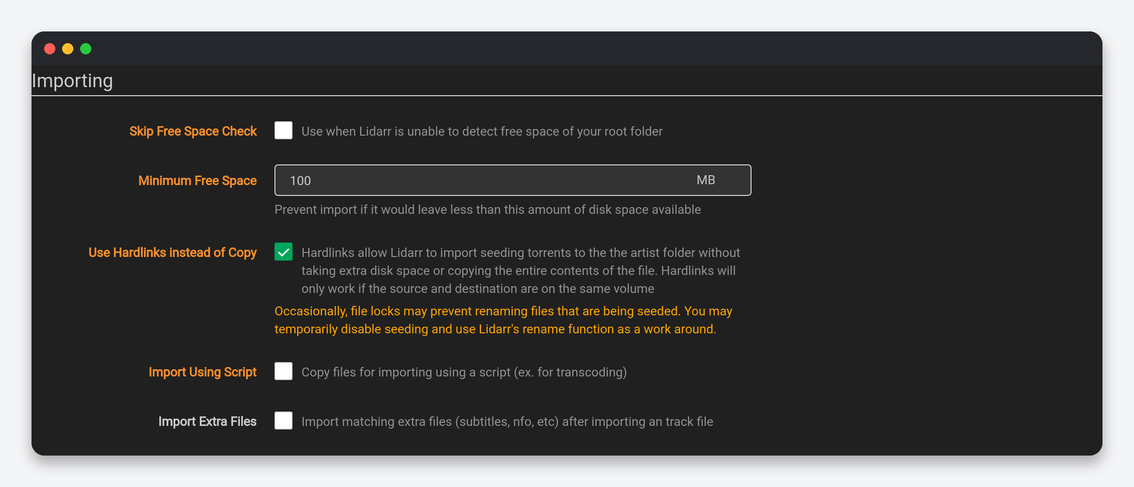 Lidarr Settings Explained: Every Option, Tuned for a Seedbox 2 Lidarr Importing settings including hardlinks