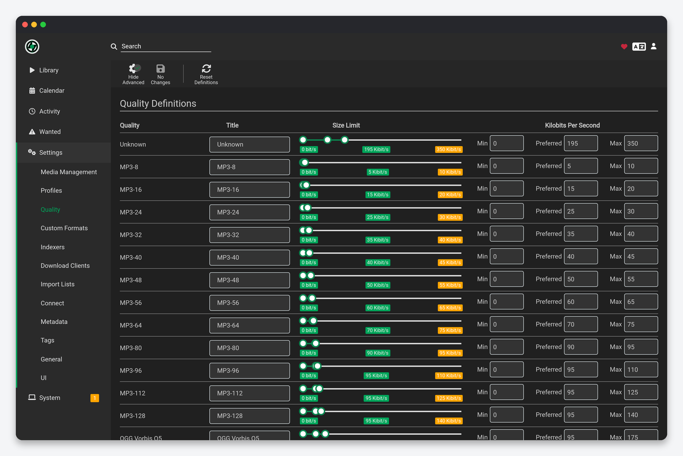 Lidarr Settings Explained: Every Option, Tuned for a Seedbox 7 Lidarr quality definitions