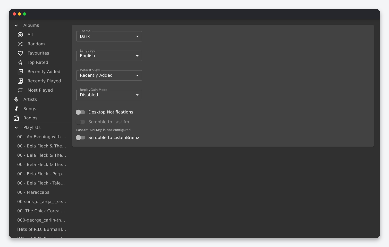Navidrome Settings Explained: Personal, Users, Players and Transcoding 1 Navidrome Personal settings: theme, language, default view, ReplayGain mode, desktop notifications, scrobbling