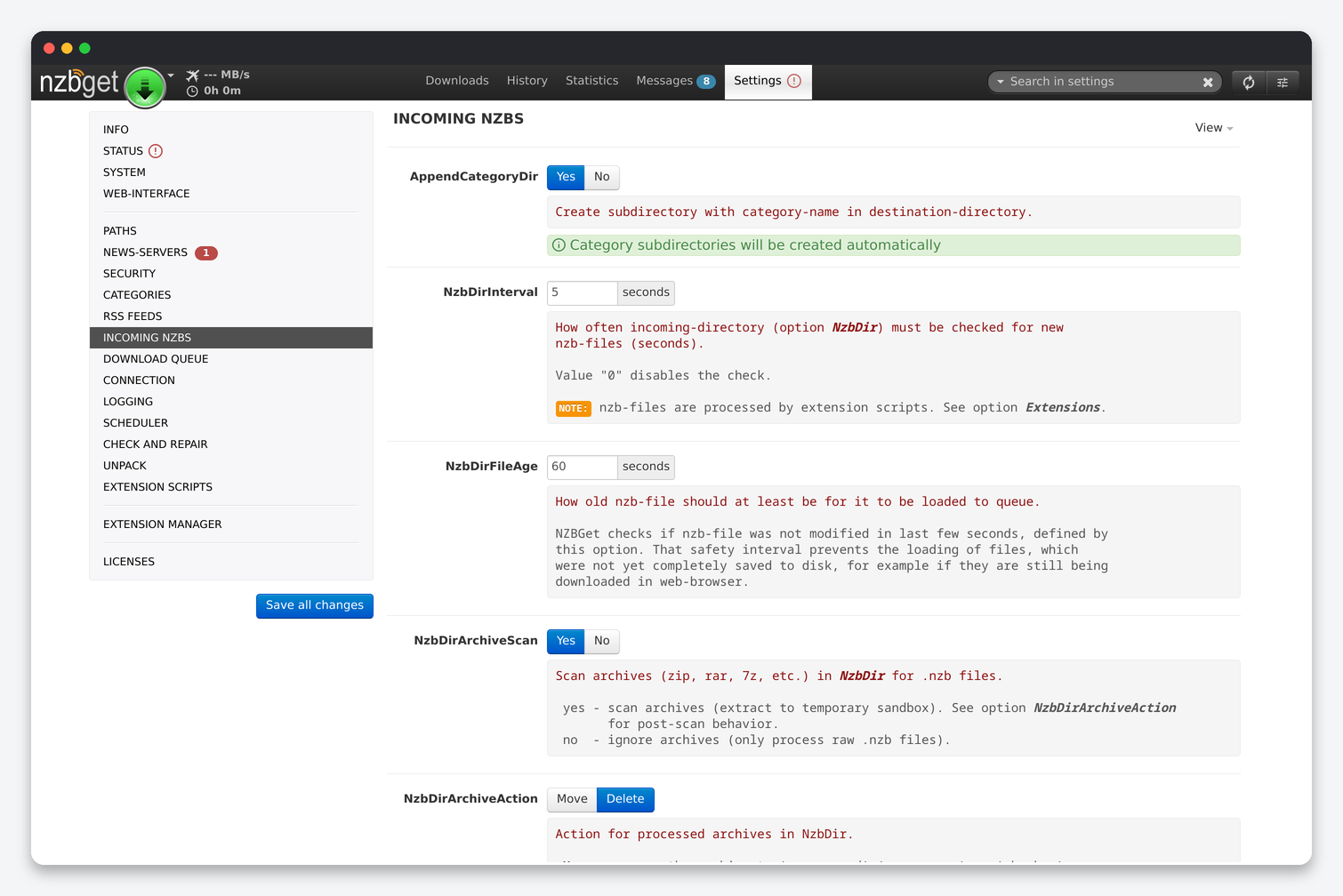 NZBGet Settings Explained: Paths, Servers, Queue, Repair and Unpack 5 NZBGet Incoming NZBs settings: AppendCategoryDir, NzbDirInterval, NzbDirFileAge, DupeCheck