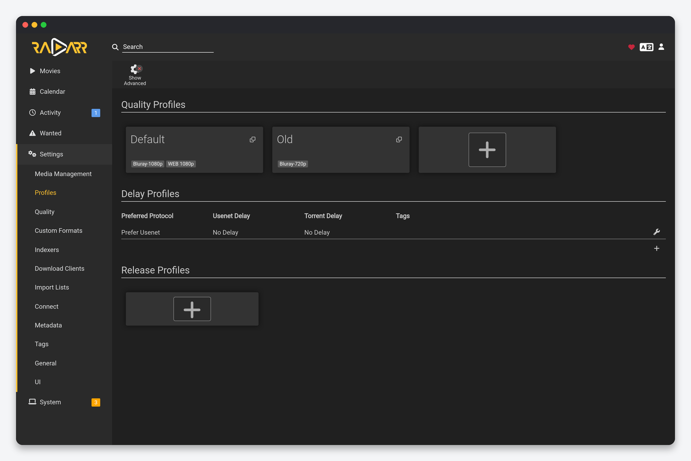 Radarr and Sonarr Quality Profiles: Settings, Sizes, Custom Formats and 4K 5 Radarr quality profiles list on a seedbox