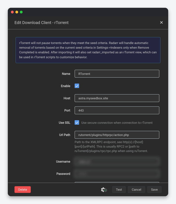 Radarr Settings Explained: Every Option, Tuned for a Seedbox 10 Radarr download client editor