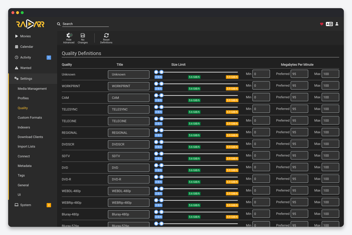 Radarr Settings Explained: Every Option, Tuned for a Seedbox 6 Radarr quality definitions with size limits