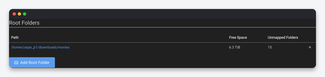 Radarr Settings Explained: Every Option, Tuned for a Seedbox 4 Radarr Root Folders list