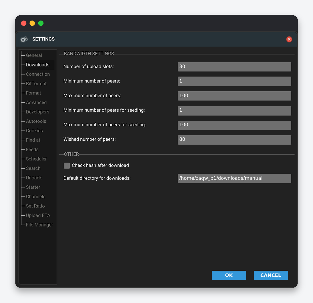 ruTorrent Settings Explained: Every Tab of the Settings Dialog 2 ruTorrent Settings Downloads tab: upload slots, peer limits, check hash after download, default download directory