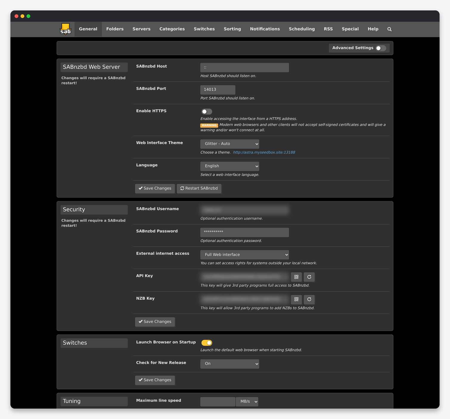 SABnzbd Settings Explained: Every Config Page for a Seedbox 1 SABnzbd General config page: web server, security, switches, tuning and backup