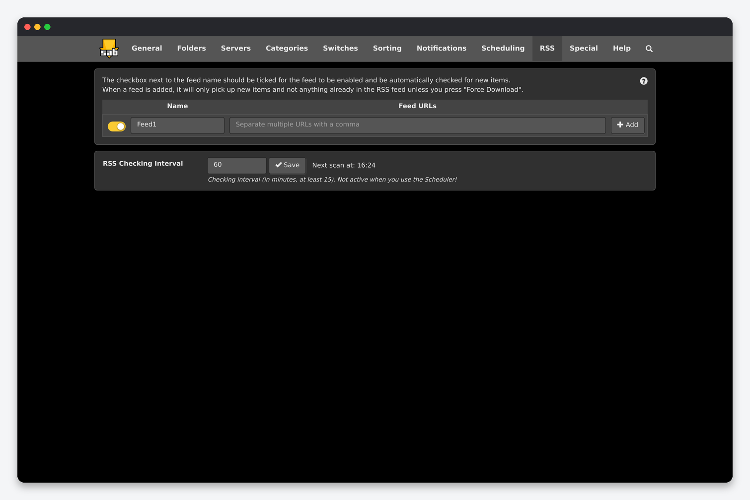 SABnzbd Settings Explained: Every Config Page for a Seedbox 9 SABnzbd RSS page with feed list and checking interval