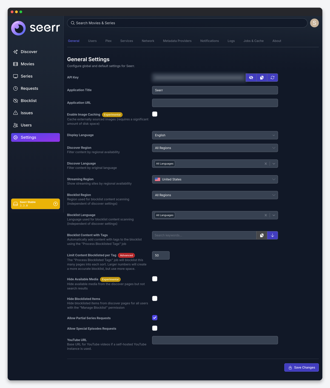 Seerr (Overseerr) Settings Explained: Permissions, Limits, Services and Jobs 1 Seerr General settings page