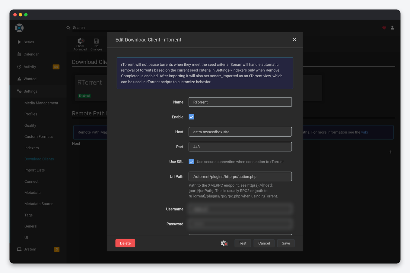 Remote Path Mapping Explained: Fix Sonarr and Radarr Import Errors 1 Sonarr download client settings for a remote rTorrent on a seedbox