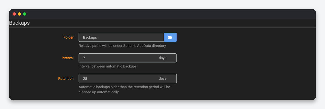 Sonarr Settings Explained: Every Option, Tuned for a Seedbox 19 Sonarr General Backups settings