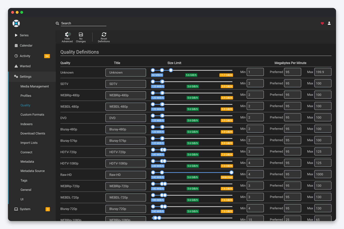 Sonarr Settings Explained: Every Option, Tuned for a Seedbox 6 Sonarr quality definitions with size limits