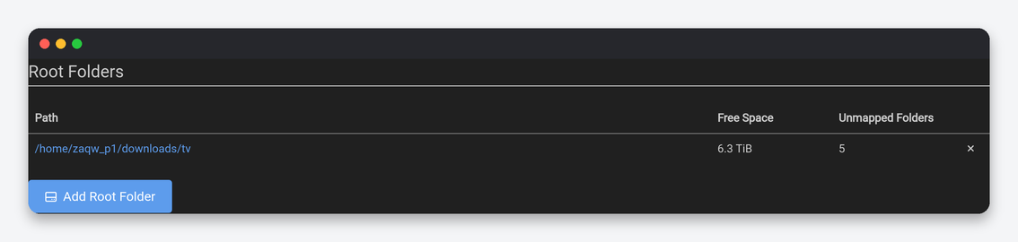 Sonarr Settings Explained: Every Option, Tuned for a Seedbox 4 Sonarr Root Folders list