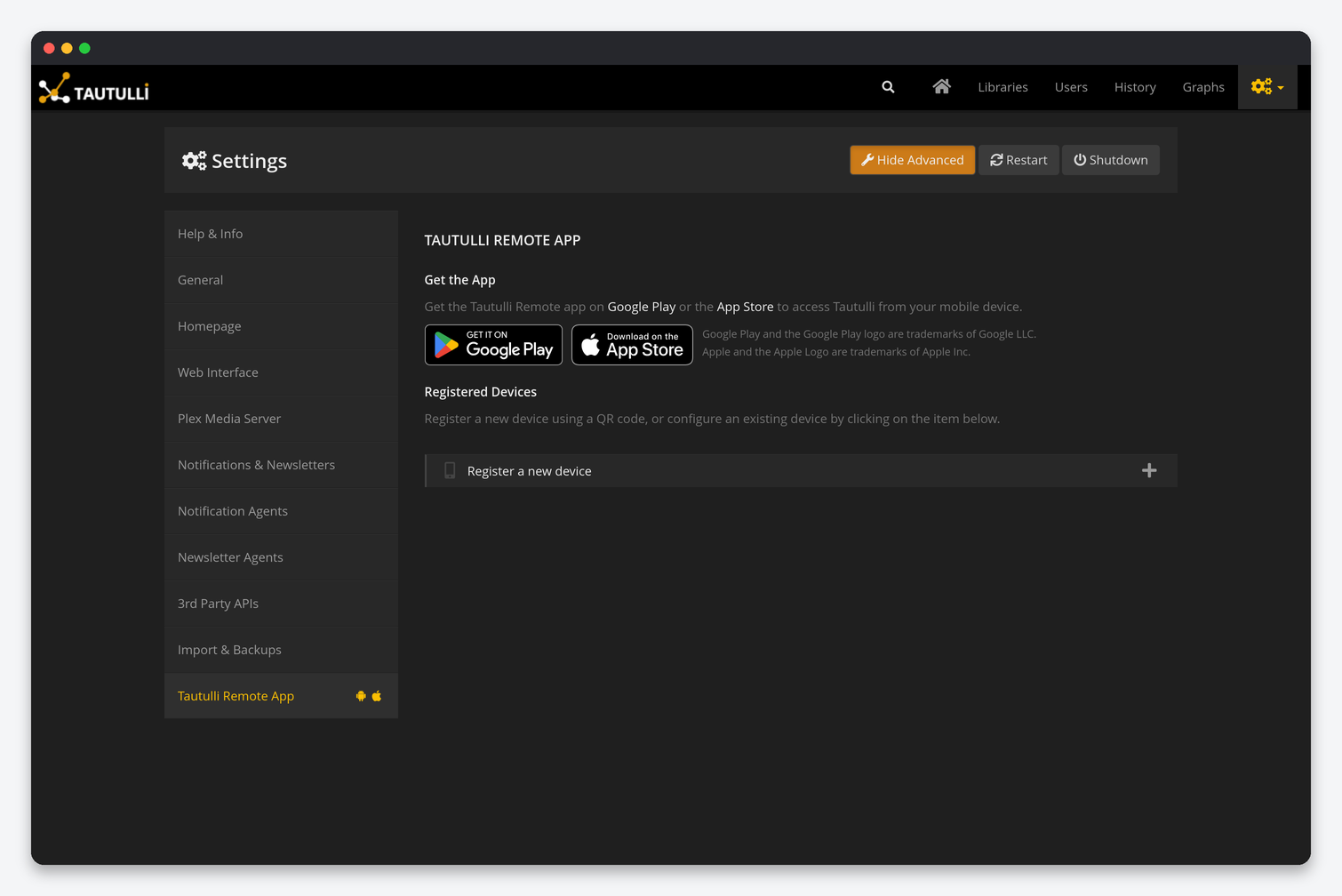 Tautulli Settings Explained: Notifications, Plex, Web Interface and Backups 10 Tautulli Remote App settings with registered devices