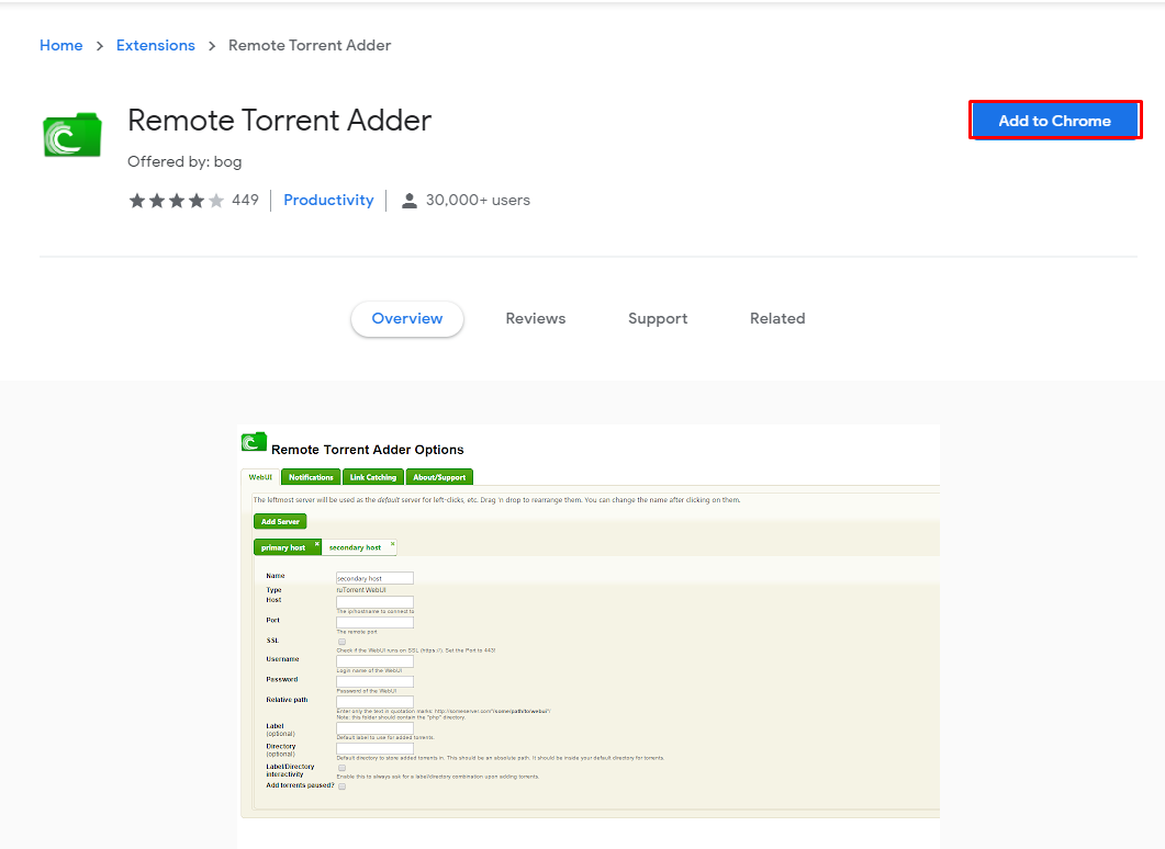 Chrome Remote Torrent Adder